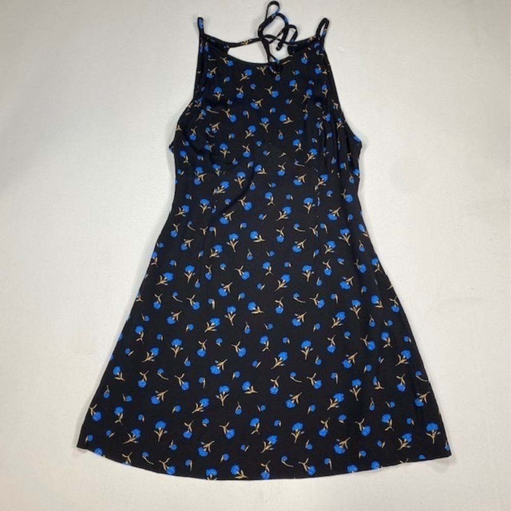 Urban Outfitters Black Blue Floral Halter Open Back‎ Mini Dress Size 6 US 10 UK